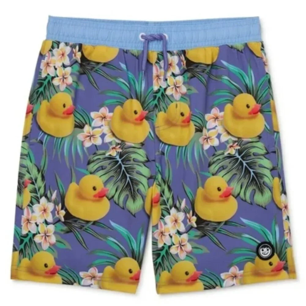 NEFF Men's M Board Shorts Rubber Duck Tropical Print Shorts Blue NWT